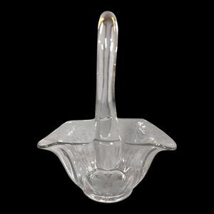 Handcrafted Crystal Glass Basket w/ Handle Candy Dish Jewelry Trinket Catch All
